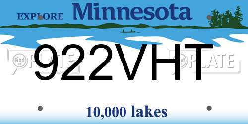 922VHT Minnesota License Plate