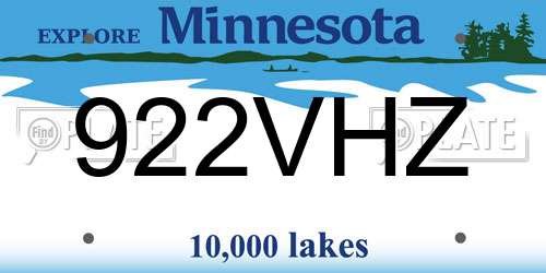 922VHZ Minnesota License Plate