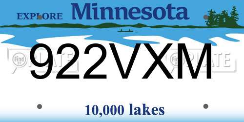 922VXM Minnesota License Plate