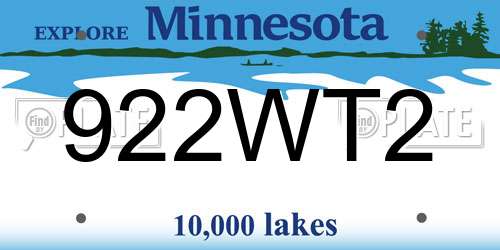 922WT2 Minnesota License Plate