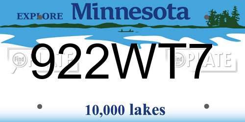 922WT7 Minnesota License Plate