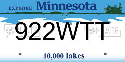 922WTT Minnesota License Plate