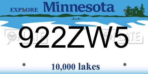 922ZW5 Minnesota License Plate