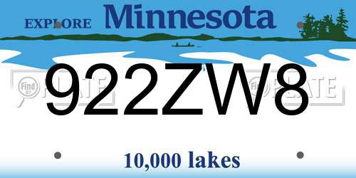 922ZW8 Minnesota License Plate