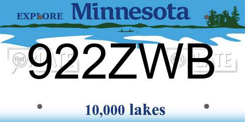 922ZWB Minnesota License Plate