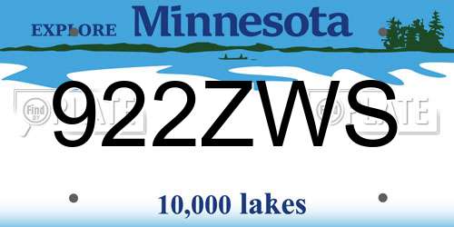 922ZWS Minnesota License Plate