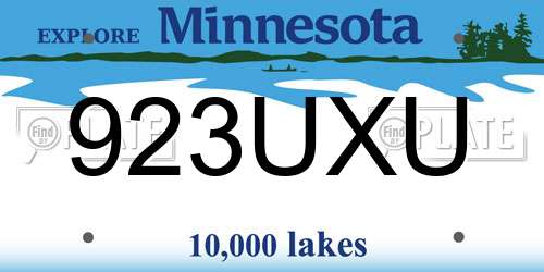 923UXU Minnesota License Plate