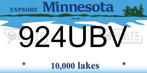 924UBV Minnesota License Plate