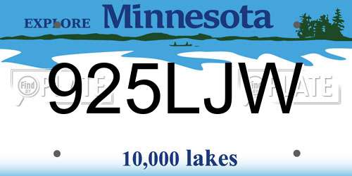 925LJW Minnesota License Plate