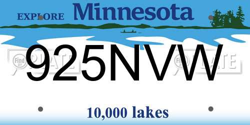 925NVW Minnesota License Plate