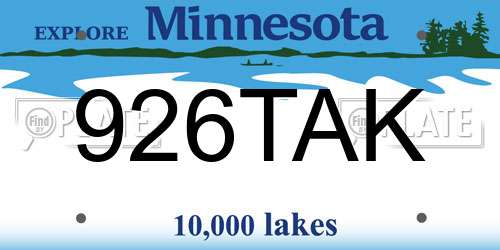 926TAK Minnesota License Plate