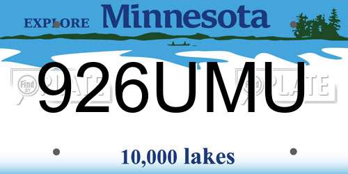 926UMU Minnesota License Plate