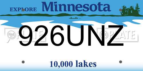 926UNZ Minnesota License Plate