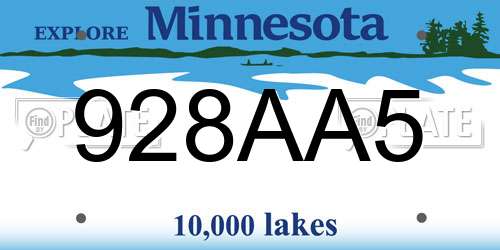 928AA5 Minnesota License Plate