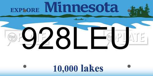 928LEU Minnesota License Plate