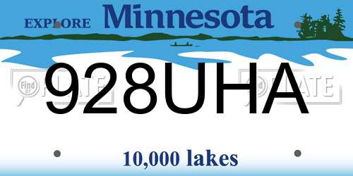 928UHA Minnesota License Plate
