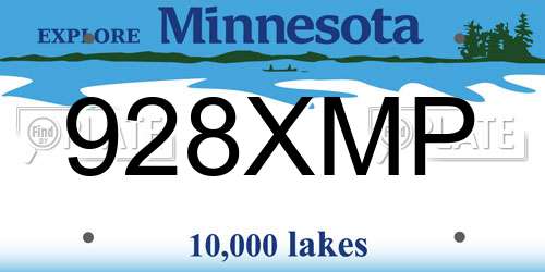 928XMP Minnesota License Plate