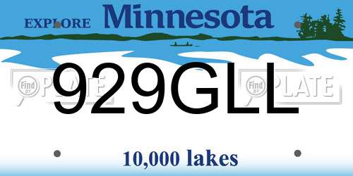 929GLL Minnesota License Plate
