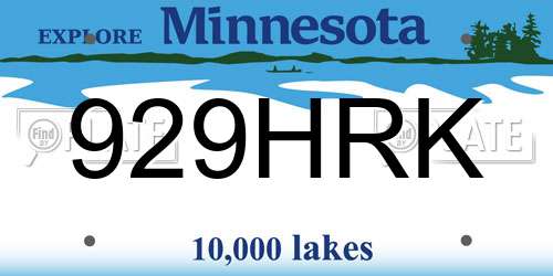 929HRK Minnesota License Plate