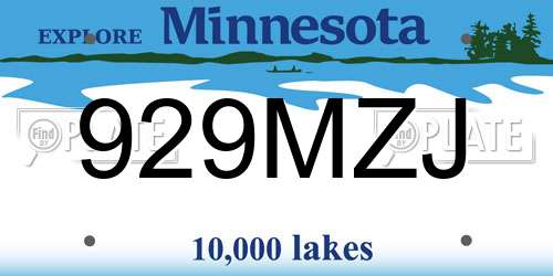 929MZJ Minnesota License Plate