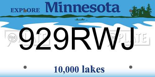 929RWJ Minnesota License Plate