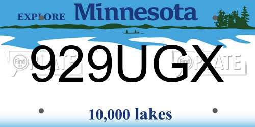 929UGX Minnesota License Plate