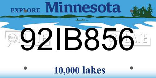 92IB856 Minnesota License Plate