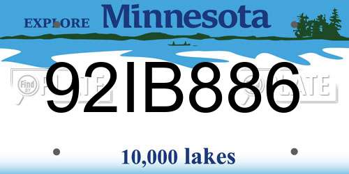92IB886 Minnesota License Plate