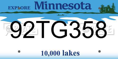 92TG358 Minnesota License Plate