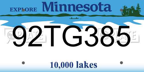 92TG385 Minnesota License Plate
