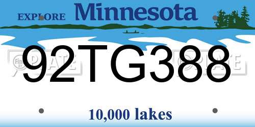 92TG388 Minnesota License Plate