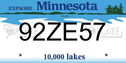 92ZE57 Minnesota License Plate