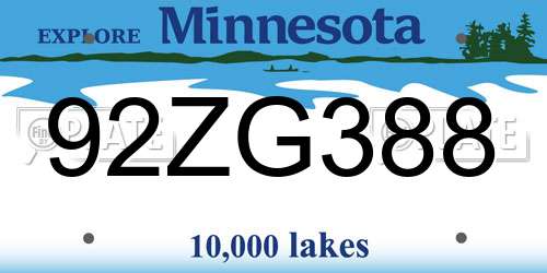 92ZG388 Minnesota License Plate