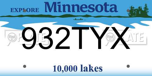 932TYX Minnesota License Plate