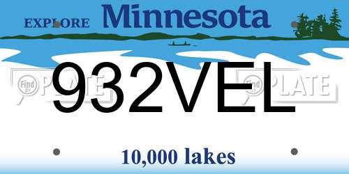 932VEL Minnesota License Plate