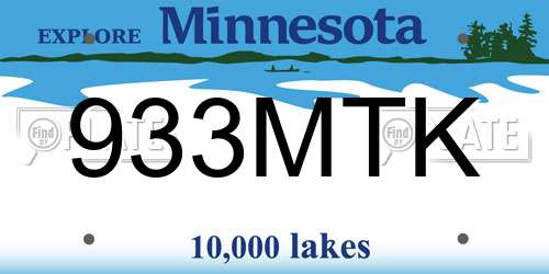 933MTK Minnesota License Plate