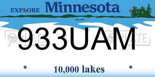 933UAM Minnesota License Plate
