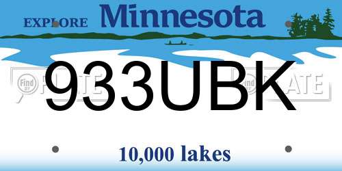 933UBK Minnesota License Plate