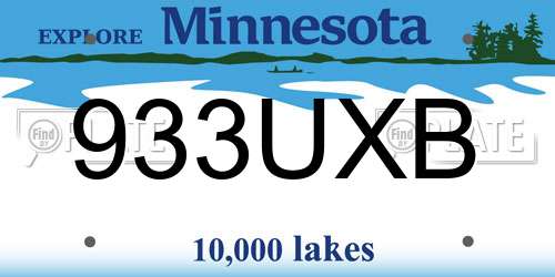933UXB Minnesota License Plate