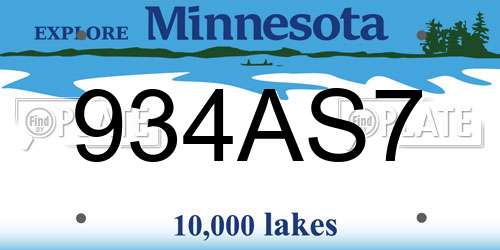934AS7 Minnesota License Plate