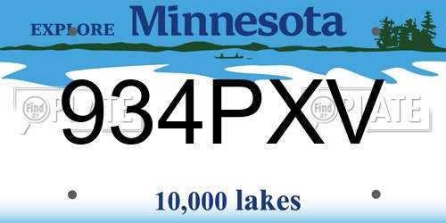 934PXV Minnesota License Plate