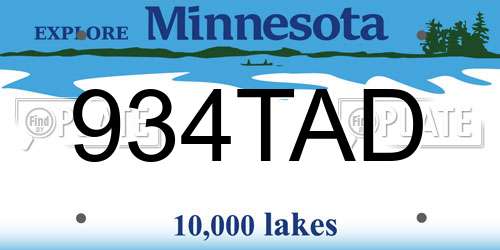934TAD Minnesota License Plate
