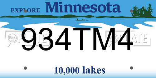 934TM4 Minnesota License Plate