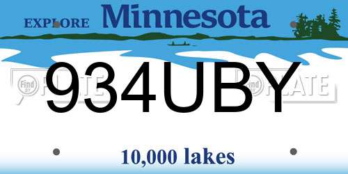 934UBY Minnesota License Plate