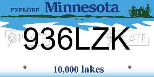 936LZK Minnesota License Plate