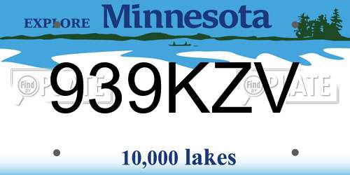 939KZV Minnesota License Plate