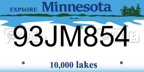 93JM854 Minnesota License Plate