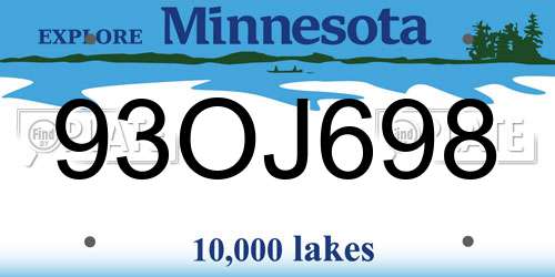 93OJ698 Minnesota License Plate