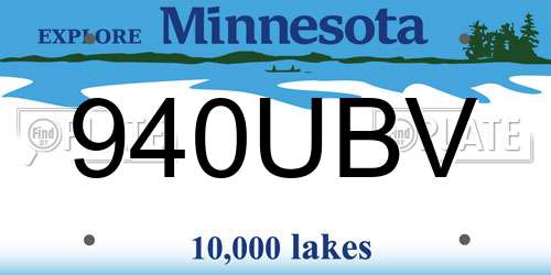 940UBV Minnesota License Plate