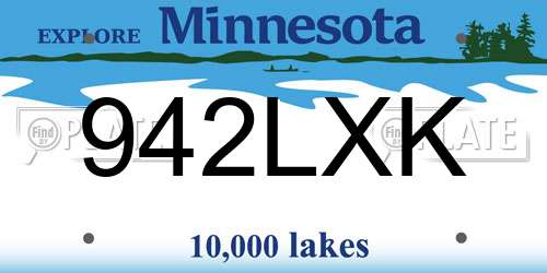 942LXK Minnesota License Plate